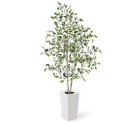 YOLEO 5FT Artificial Ficus Tree with White Tall Planter, Lifelike Fake Silk Tree Indoor, Faux Ficus Tall Plant for Living Room Bedroom Balcony Corner Office Decor