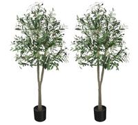 YOLEO 5FT Artificial Olive Tree Faux Silk Olive Plant with Lifelike Leaves Fake Tree for Home Office Indoor Decor（2 Pack）