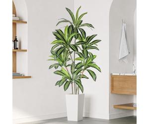 YOLEO 6FT Artificial Dracaena Tree with White Tall Planter, Lifelike Fake Silk Tree Indoor, Faux Dracaena Tall Plant for Living Room Bedroom Balcony Corner Office Decor