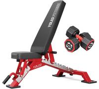 YOLEO Adjustable Weight Bench for Bench Press, 400KG/1000KG Heavy Duty Workout Bench for Home Gym, Decline/Flat/Incline (1000KG Commercial Red) With Dumbbells