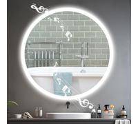 YOLEO Bathroom Mirror with Led Lights Wall Mounted Light Up Demister Round Vanity Makeup Mirrors Illuminated Anti Fog Circle Toilet Shower Mirror ((Bluetooth 70L x 70W cm))