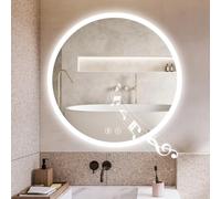 YOLEO Bathroom Mirror with Led Lights Wall Mounted Light Up Demister Round Vanity Makeup Mirrors Illuminated Anti Fog Circle Toilet Shower Mirror ((Bluetooth 60L x 60W cm))