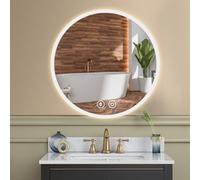 YOLEO Bathroom Mirror with Led Lights Wall Mounted Light Up Demister Round Vanity Makeup Mirrors Illuminated Anti Fog Circle Toilet Shower Mirror ((50L x 50W cm))