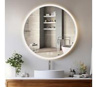 YOLEO LED Bathroom Mirror with Led Lights Wall Mounted Light Up Demister Round Vanity Makeup Mirrors Illuminated Anti Fog Circle Toilet Shower Mirror (70L x 70W cm)