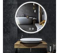 YOLEO LED Bathroom Mirror with Led Lights Wall Mounted Light Up Demister Round Vanity Makeup Mirrors Illuminated Anti Fog Circle Toilet Shower Mirror (60L x 60W cm White)