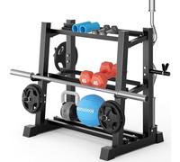 YOLEO Multifunctional Dumbbell Rack, Heavy-Duty Weight Rack for Dumbbell, Kettlebell, Barbell, Weight Plates, 500KG Capacity Adjustable 3-Tier Storage Rack with Front Hangers