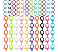 Yolev 100 Pieces Hard Plastic Multicolor Lobster Claw Clasps and Open Jump Rings Cute Lanyard Snap Hooks for Key Chain Ring Toy Chain Clasp DIY Handmade Crafts