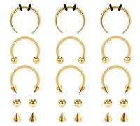 Yolev 16pcs Septum Nose Ring Septum Piercing Jewellery Stainless Steel Horseshoe Piercing Jewelry Captive Bead Ring Helix Tragus Cartilage Earrings For Women Men Balls & Spikes Snake Bite