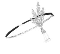 Yolev 1920's Flapper Headband Leaf Rhiestones Flapper Headpiece Pearl Tassel Head Bands Silver Headpiece Head Jewelry for Women Bride Wedding Parties Hair Headband Accessories