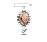 Yolev 1PCS Wedding Bouquet Photo Charm DIY Pin Brooch Making Kit Single Lacy Frame Oval Glass Cabochons Picture Frame With Pendant For Wedding Shower Bride