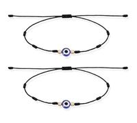 Yolev 2 Pcs Evil Eye Bracelets for Women Men 7 Knot of Protection Bracelet Adjustable Black String Bracelet with Gold Beads Handmade Braided Evil Eye Jewelry for Women Men Family Friends Gifts