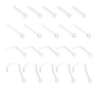 Yolev 20 Pcs Clear Nose Stud, 4 styles of Acrylic Nose Retainers Invisible Nose Septum Ring Clear Nose Studs Rings Lip Cartilage Tongue Belly Eyebrow Tragus Earring Barbell for Work