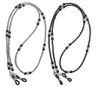 Yolev 2Pcs Beaded Eyeglass Chains for Women Stylish Glasses Chain Goth Eyeglass Necklace Black Grey Eyeglasses Strap for Woman Eye Glass Chains for Around Neck Women