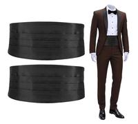 Yolev 2Pcs Black Cummerbund Satin Cumberbund with Adjustable Band Solid Color Cummerbund for Men Tuxedo Parties Proms Weddings Halloween