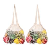 Yolev 2Pcs Mesh Grocery Bags Reusable Produce Bags Long Handle String Bag Washable Cotton Mesh Bags for Vegetables Fruit Farmers Market Shopping