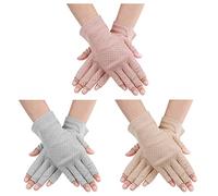 Yolev 3 Pairs Sunblock Fingerless Gloves for Women Non-slip UV Sun Protection Gloves Driving Gloves for Summer Outdoor