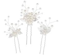 Yolev 3 Pieces Silver Flower Bride Hair Pins Bride Pearl Hair Piece Bobby Pin Headpiece Wedding Hair Accessories for Brides and Bridesmaids