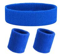 Yolev 3Pieces Sports Sweatband Set Sports Headband Wristband (1 Headband and 2 Wristbands) Set Sweatbands for Athletic Men and Women Blue