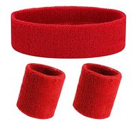 Yolev 3Pieces Sports Sweatband Set Sports Headband Wristband (1 Headband and 2 Wristbands) Set Sweatbands for Athletic Men and Women Red