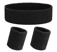 Yolev 3Pieces Sports Sweatband Set Sports Headband Wristband (1 Headband and 2 Wristbands) Set Sweatbands for Athletic Men and Women Black