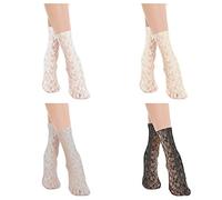 Yolev 4 Pairs Lace Socks for Women Embroidered Floral Ankle Sock Ultra-Thin Sheer Socks Vintage Sweet Tulle Princess Lolita Sock for Women Girls
