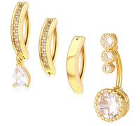 Yolev 4 Pcs Belly Button Bars Ring for Women 14G Short Opal Navel Rings Belly Piercing Jewellery Cute CZ Reverse Navel Rings Dangle Body Piercing Jewelry (Gold)