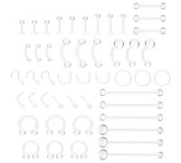 Yolev 48Pcs Piercing Jewelry Set - Acrylic Clear & Colored Septum Rings, Nose Studs, Lip, Cartilage, Tongue, Belly, Nipple & Eyebrow Bars