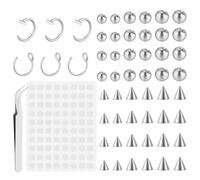 Yolev 54pcs Piercing Balls Fake Eyebrow Rings Nose Lip Labret Studs 3MM 4MM 5MM Steel Color Fake Piercings With Sticker Non-Piercing Nose Rings Hoop Easy to Wear and Remove