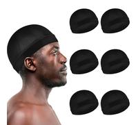 Yolev 6 Pack Wave Cap for Men Premium Silky Durags Soft Breathable Satin Durag Elastic Band Stocking Caps for 360 540 720 Wave Unisex Adults Satin Skull Cap for Sleeping Shower Gym Styling Black