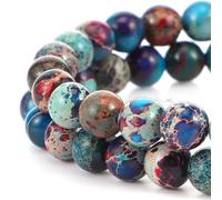 Yolev 60Pcs Jasper Beads Imperial Sea Sediment Natural Gemstone Beads 6MM Colorful Round Stone Bead for Jewelry Making