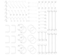 Yolev 66 Pcs Clear Acrylic Piercing Retainer Set Flexible Bioflex Nose Septum Ear Eyebrow Tongue Belly Button Rings Plastic Industrial Barbell Body Jewelry