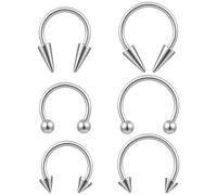 Yolev 6Pcs Silver Septum Jewelry 16G Surgical Steel Snake Bite Piercing Jewelry Long Spike/Ball Horseshoe Lip Rings Septum Helix Conch Piercing Jewelry for Women Men 8mm/10mm