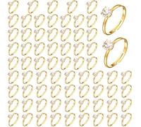 Yolev 72 Pcs Gold Diamond Rings Fake Rings Adjustable Fake Engagement Rings Plastic Ring for Bridal Shower Wedding Party Favors Cupcake Toppers Decorations