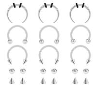 Yolev 9pcs Septum Piercing Jewellery Horseshoe Nose Ring Surgical Steel Silver Horse Shoe Nose Ring Horseshoe Hoop Cartilage Earring Lip Rings For Women Men