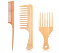 Yolev Bamboo Anti Static Wide Tooth and Rat Tail Comb Set for Curly, Long, Short, Thick and Wavy Hair - Natural Wooden for Men and Women's Beard, Mustache
