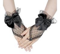Yolev Black Lace Fingerless Gloves Sheer Mesh Bow Design Lightweight Vintage Accessories for Bridal, Wedding, Prom & Halloween Women's Elegant Cosplay & Masquerade Evening Gloves