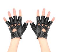 Yolev Black Leather Fingerless Gloves Punk Biker Driving Gloves for Women | Half Finger Cosplay Glove for Women Girls Driving Cycling Halloween Costume Accessories
