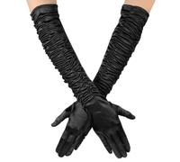 Yolev Black Long Satin Gloves Women Shirred Formal Gloves 1920s Gatsby Accessories for Opera Masquerade Tea Party Wedding
