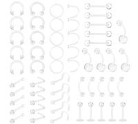 Yolev Clear Acrylic Piercing Retainer Set, 55Pcs Transparent Nose Rings And Nose Studs, Septum Jewelry For Work Surgery, Multiple Styles Included