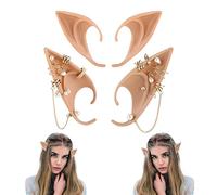Yolev Elf Ears with Piercings Earring Cuffs Set - Cosplay Fairy Pixie Ears with Pearl Earrings Chain Set Accessories Halloween Accessories Christmas Elf Costumes Cosplay Ears