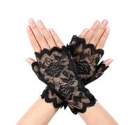 Yolev Fingerless Lace Gloves Elegant Short Lace Gloves for Tea Party Bridal Prom Wedding Dinner Party Funeral Cosplay Halloween(Black)