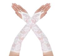 Yolev Fingerless Lace Gloves For Women Elbow Length Elegant Floral Long Lace Gloves For Opera 20s Wedding Tea Party Cosplay(White)