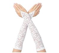 Yolev Long Fingerless Lace Gloves, Floral Lace Gloves Elbow Length, White
