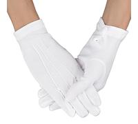 Yolev Mens White Gloves with Snap Cuff Stitched White Gloves for Handling Wedding Dress Formal Tuxedo Costume Honor Guard Fancy Dress Jewelry Inspections