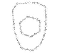 Yolev Punk Thorns Necklace Barbed Wire Bracelet Set Silver Goth Jewelry Metal Flame Barbed Wire Necklace Hiphop Rock Jewelry for Men Women Y2k Daily Versatile Fashion