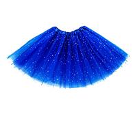 Yolev Tutu Skirts for Women Adult Elastic 3 Layered Tulle Tutu Skirt with Sequin Stars Retro 80's Layered Bubble Skirt Running Skirt (Royal Blue)