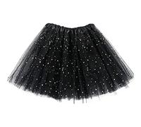 Yolev Tutu Skirts for Women Adult Elastic 3 Layered Tulle Tutu Skirts with Sequin Stars Retro 80's Layered Bubble Skirt Running Skirt (Black)