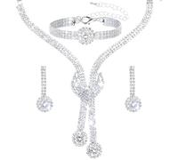 Yolev Wedding Jewelry Set Necklace Earring Bracelet Set Bridal Jewelry Set | Silver, for Women, Rhinestone, Bling Crystal, for Wedding Women and Brides