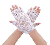 Yolev White Lace Gloves for Women Short Fingerless Gloves Embroidered Floral Vintage Opera Glove for Halloween Tea Party Wedding Dinner Prom Cosplay