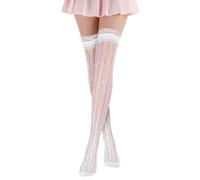 Yolev White Lace Knee High Socks Heart Mesh Long Lace Socks Thigh High Sock With Laces Ruffle Mesh Cuff Knee Highs Stockings for Women